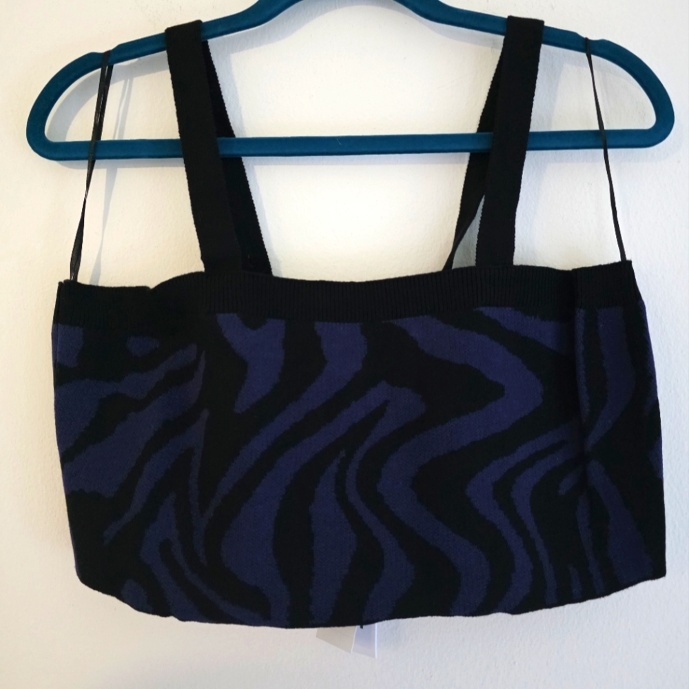 525 America Cotton Knit Cropped Tank Bra In Indigo Multi Sz XL